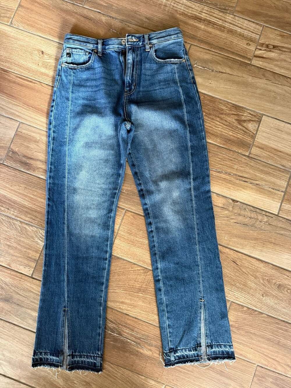 Kancun Jeans Split Hem Straight Leg Jeans Blue